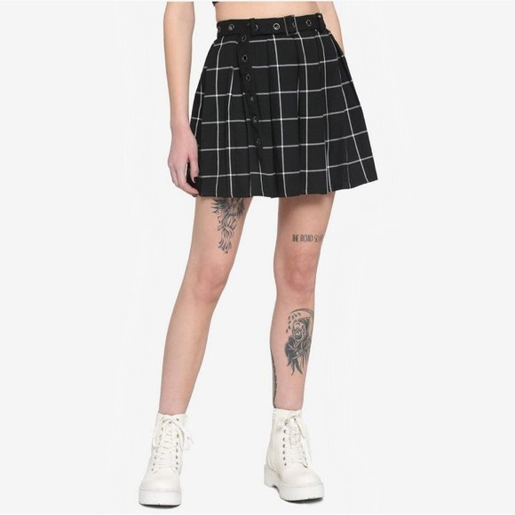 Hot Topic Checkered Circle Pleated Skirt Belted Dark Academia Gothic School sz L - Picture 7 of 8